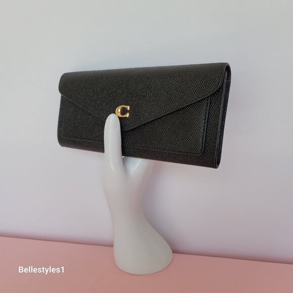 COACH Wyn Envelope Crossgrain Leather Wallet- Black color⭐ - Picture 4 of 16